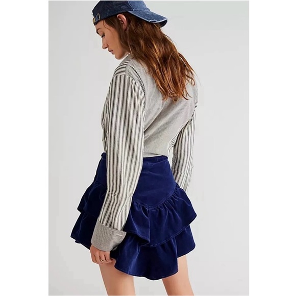 MOTHER💕The Ruffle Mini Skirt in Bet Blueprint Size 28 - Picture 2 of 15